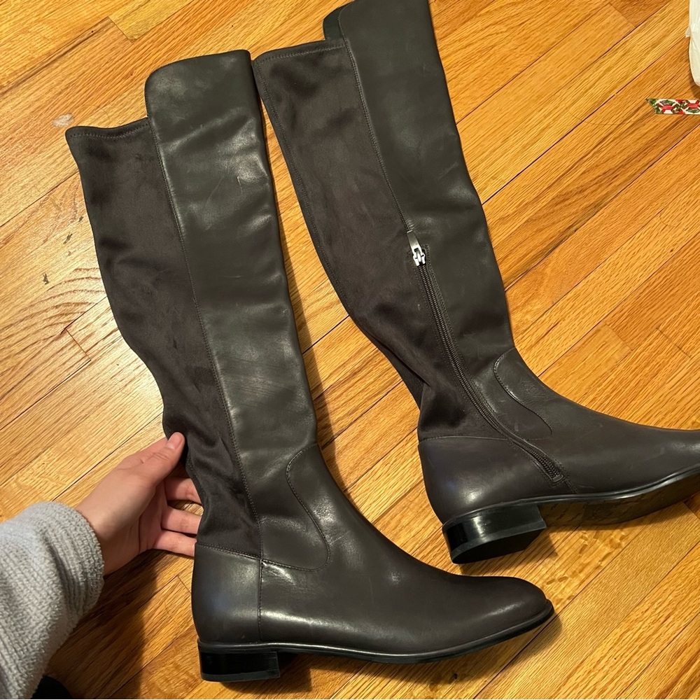 Via Spiga Black Over-the-Knee Leather and Stretch Boots